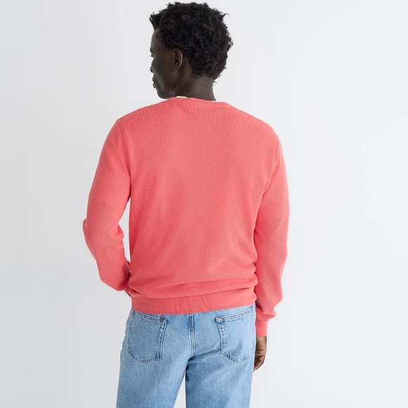 J. Crew 100% cotton piqué-stitch knit crewneck sweater coral men size small - Picture 2 of 7